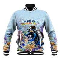 Fiji Taveuni Rainbow Reef Baseball Jacket Scuba Diver Vibrant Undersea Coral Garden Watercolor TS04 Unisex Blue - Polynesian Pride