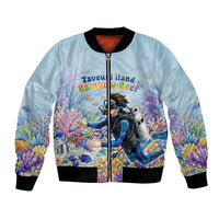 Fiji Taveuni Rainbow Reef Bomber Jacket Scuba Diver Vibrant Undersea Coral Garden Watercolor TS04 Unisex Blue - Polynesian Pride