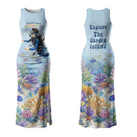 Fiji Taveuni Rainbow Reef Family Matching Tank Maxi Dress and Hawaiian Shirt Scuba Diver Vibrant Undersea Coral Garden Watercolor TS04 Mom's Dress Blue - Polynesian Pride
