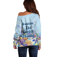 Fiji Taveuni Rainbow Reef Off Shoulder Sweater Scuba Diver Vibrant Undersea Coral Garden Watercolor TS04 - Polynesian Pride