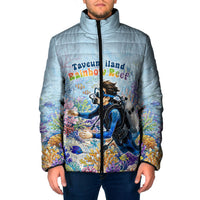 Fiji Taveuni Rainbow Reef Padded Jacket Scuba Diver Vibrant Undersea Coral Garden Watercolor TS04 Men Blue - Polynesian Pride