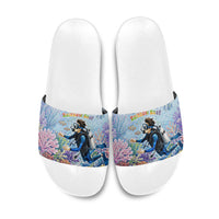 Fiji Taveuni Rainbow Reef Slide Sandals Scuba Diver Vibrant Undersea Coral Garden Watercolor TS04 Blue - Polynesian Pride