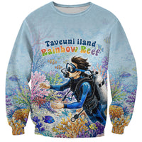 Fiji Taveuni Rainbow Reef Sweatshirt Scuba Diver Vibrant Undersea Coral Garden Watercolor TS04 Unisex Blue - Polynesian Pride