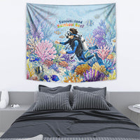Fiji Taveuni Rainbow Reef Tapestry Scuba Diver Vibrant Undersea Coral Garden Watercolor TS04 - Polynesian Pride