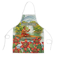 Fiji Taveuni Island Dateline Crossing Apron Tropical Cultural Landscape With Tagimoucia Floral Pattern TS04 White Green - Polynesian Pride