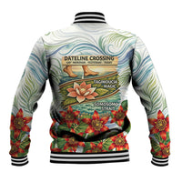 Fiji Taveuni Island Dateline Crossing Baseball Jacket Tropical Cultural Landscape With Tagimoucia Floral Pattern TS04 - Polynesian Pride