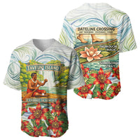 Fiji Taveuni Island Dateline Crossing Baseball Jersey Tropical Cultural Landscape With Tagimoucia Floral Pattern TS04 - Polynesian Pride