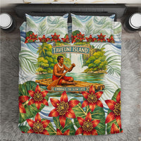Fiji Taveuni Island Dateline Crossing Bedding Set Tropical Cultural Landscape With Tagimoucia Floral Pattern TS04 White Green - Polynesian Pride