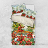 Fiji Taveuni Island Dateline Crossing Bedding Set Tropical Cultural Landscape With Tagimoucia Floral Pattern TS04 US Twin 172cm x 218cm White Green - Polynesian Pride