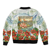 Fiji Taveuni Island Dateline Crossing Bomber Jacket Tropical Cultural Landscape With Tagimoucia Floral Pattern TS04 - Polynesian Pride