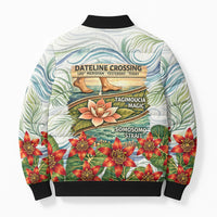 Fiji Taveuni Island Dateline Crossing Bomber Puffer Jacket Tropical Cultural Landscape With Tagimoucia Floral Pattern TS04 - Polynesian Pride
