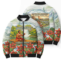 Fiji Taveuni Island Dateline Crossing Bomber Puffer Jacket Tropical Cultural Landscape With Tagimoucia Floral Pattern TS04 - Polynesian Pride