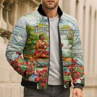 Fiji Taveuni Island Dateline Crossing Bomber Puffer Jacket Tropical Cultural Landscape With Tagimoucia Floral Pattern TS04 - Polynesian Pride