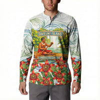 Fiji Taveuni Island Dateline Crossing Button Sweatshirt Tropical Cultural Landscape With Tagimoucia Floral Pattern TS04 - Polynesian Pride