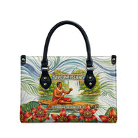 Fiji Taveuni Island Dateline Crossing Leather Bag Tropical Cultural Landscape With Tagimoucia Floral Pattern TS04 - Polynesian Pride