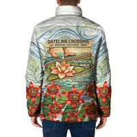 Fiji Taveuni Island Dateline Crossing Padded Jacket Tropical Cultural Landscape With Tagimoucia Floral Pattern TS04 - Polynesian Pride