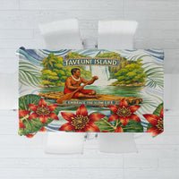Fiji Taveuni Island Dateline Crossing Tablecloth Tropical Cultural Landscape With Tagimoucia Floral Pattern TS04 White Green - Polynesian Pride