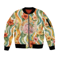 Hawaii Aloha Academy Back To School Sleeve Zip Bomber Jacket Sea Turtle Tropical Hibiscus Flowers Retro Psychedelic TS04 Unisex Orange Green - Polynesian Pride