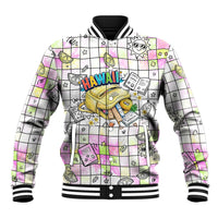 Hawaii Cruising Back To School Baseball Jacket Grid Pattern With School Bag And Vintage Surf Van TS04 Unisex White Yellow - Polynesian Pride
