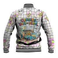 Hawaii Cruising Back To School Baseball Jacket Grid Pattern With School Bag And Vintage Surf Van TS04 - Polynesian Pride