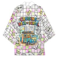 Hawaii Cruising Back To School Kimono Grid Pattern With School Bag And Vintage Surf Van TS04 - Polynesian Pride