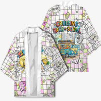 Hawaii Cruising Back To School Kimono Grid Pattern With School Bag And Vintage Surf Van TS04 - Polynesian Pride