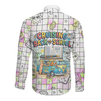 Hawaii Cruising Back To School Long Sleeve Button Shirt Grid Pattern With School Bag And Vintage Surf Van TS04 - Polynesian Pride
