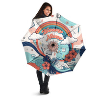 Personalized Hawaii Back To School Umbrella Retro Rainbow Sun with Tropical Hibiscus Flowers TS04 - Polynesian Pride
