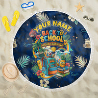 Personalized Hawaii Back To School Aloha Learning Beach Blanket Retro Rainbow open Notebook with Pineapple and Hibiscus Flowers TS04 One Size 150cm Blue - Polynesian Pride