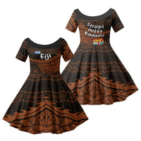 Straight Outta Kadavu Fiji Family Matching Long Sleeve Bodycon Dress and Hawaiian Shirt Tribal Polynesian Tattoo Coat Of Arms Flag TS04 Daughter's Dress Brown Black - Polynesian Pride