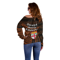 Straight Outta Kadavu Fiji Off Shoulder Sweater Tribal Polynesian Tattoo Coat Of Arms Flag TS04 - Polynesian Pride