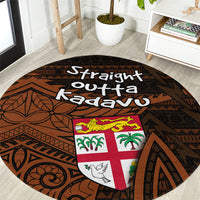 Straight Outta Kadavu Fiji Round Carpet Tribal Polynesian Tattoo Coat Of Arms Flag TS04 Brown Black - Polynesian Pride
