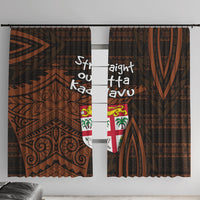 Straight Outta Kadavu Fiji Window Curtain Tribal Polynesian Tattoo Coat Of Arms Flag TS04 With Hooks Brown Black - Polynesian Pride