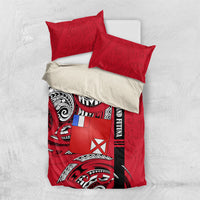 Wallis And Futuna Bedding Set Tribal Polynesian Tattoo Flag Motif TS04 US Twin 172cm x 218cm Red Black - Polynesian Pride