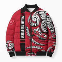Wallis And Futuna Bomber Puffer Jacket Tribal Polynesian Tattoo Flag Motif TS04 Unisex Red Black - Polynesian Pride