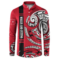 Wallis And Futuna Button Sweatshirt Tribal Polynesian Tattoo Flag Motif TS04 Red Black - Polynesian Pride