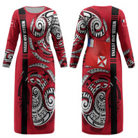 Wallis And Futuna Couples Matching Long Sleeve Bodycon Dress and Hawaiian Shirt Tribal Polynesian Tattoo Flag Motif TS04 - Polynesian Pride