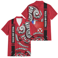Wallis And Futuna Family Matching Puletasi and Hawaiian Shirt Tribal Polynesian Tattoo Flag Motif TS04 Dad's Shirt - Short Sleeve Red Black - Polynesian Pride
