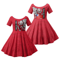 Wallis And Futuna Family Matching Puletasi and Hawaiian Shirt Tribal Polynesian Tattoo Flag Motif TS04 Daughter's Dress Red Black - Polynesian Pride