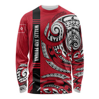 Wallis And Futuna Long Sleeve Shirt Tribal Polynesian Tattoo Flag Motif TS04 Unisex Red Black - Polynesian Pride