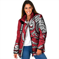 Wallis And Futuna Padded Jacket Tribal Polynesian Tattoo Flag Motif TS04 Women Red Black - Polynesian Pride