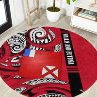 Wallis And Futuna Round Carpet Tribal Polynesian Tattoo Flag Motif TS04 Red Black - Polynesian Pride