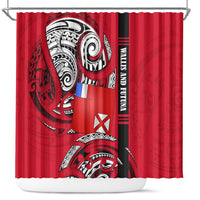 Wallis And Futuna Shower Curtain Tribal Polynesian Tattoo Flag Motif TS04 Red Black - Polynesian Pride