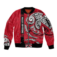 Wallis And Futuna Sleeve Zip Bomber Jacket Tribal Polynesian Tattoo Flag Motif TS04 Unisex Red Black - Polynesian Pride