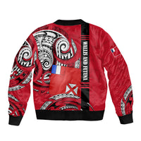 Wallis And Futuna Sleeve Zip Bomber Jacket Tribal Polynesian Tattoo Flag Motif TS04 - Polynesian Pride