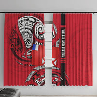 Wallis And Futuna Window Curtain Tribal Polynesian Tattoo Flag Motif TS04 With Hooks Red Black - Polynesian Pride