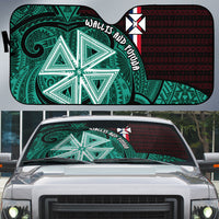 Wallis And Futuna Auto Sun Shade Tribal Polynesian Tattoo Heritage Cross Flag TS04 Green Black - Polynesian Pride