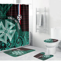 Wallis And Futuna Bathroom Set Tribal Polynesian Tattoo Heritage Cross Flag TS04 Bathroom Set (4 pcs) Green Black - Polynesian Pride