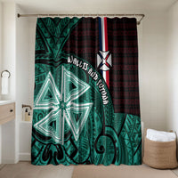 Wallis And Futuna Bathroom Set Tribal Polynesian Tattoo Heritage Cross Flag TS04 Shower Curtain Only Green Black - Polynesian Pride
