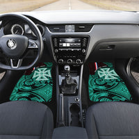 Wallis And Futuna Car Mats Tribal Polynesian Tattoo Heritage Cross Flag TS04 Set 2pcs - Front Green Black - Polynesian Pride